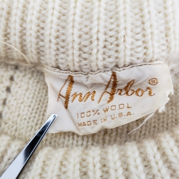 Vintage 60s Ann Arbor USA Made 100% Wool Sweater S VGUC Cream - Picture 4 of 11